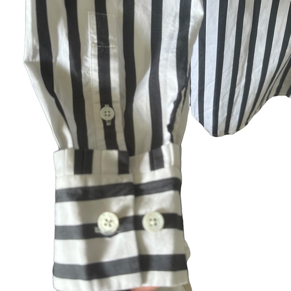 Equipment Striped High Ruffle Collar Long Sleeve Top Navy White Size Small - Picture 9 of 11